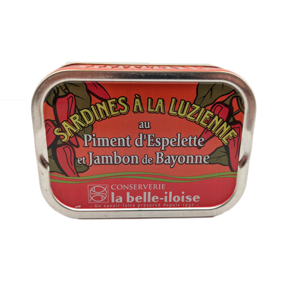 Sardines à la luzienne, piment d'Espelette et jambon de Bayonne conserverie la belle-iloise