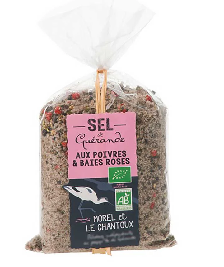 Sel de Guérande aux poivres et baies roses Morel et Le Chantoux sachet de 250g
